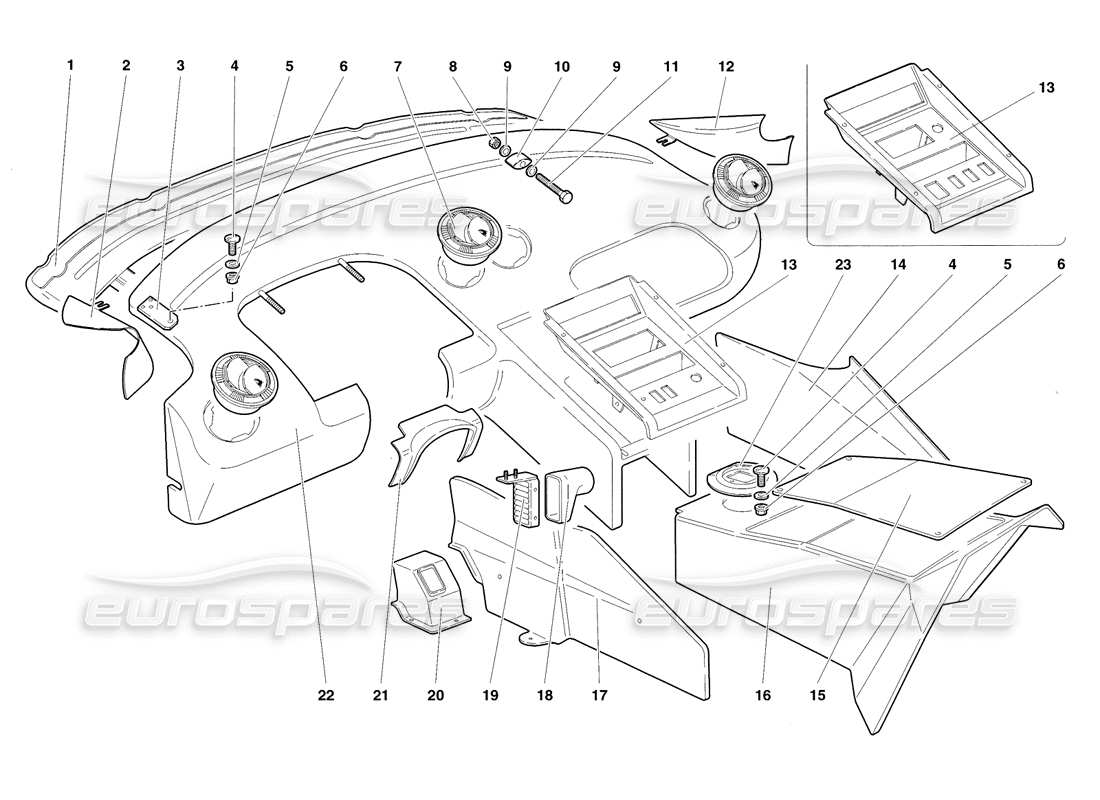 lamborghini diablo sv (1998) diagramma delle parti delle finiture dell'abitacolo