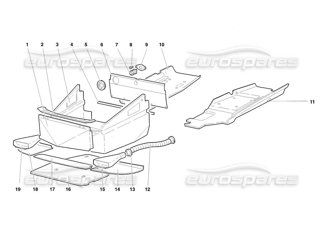 lamborghini diablo sv (1998) diagramma delle parti dei pannelli del pavimento del telaio