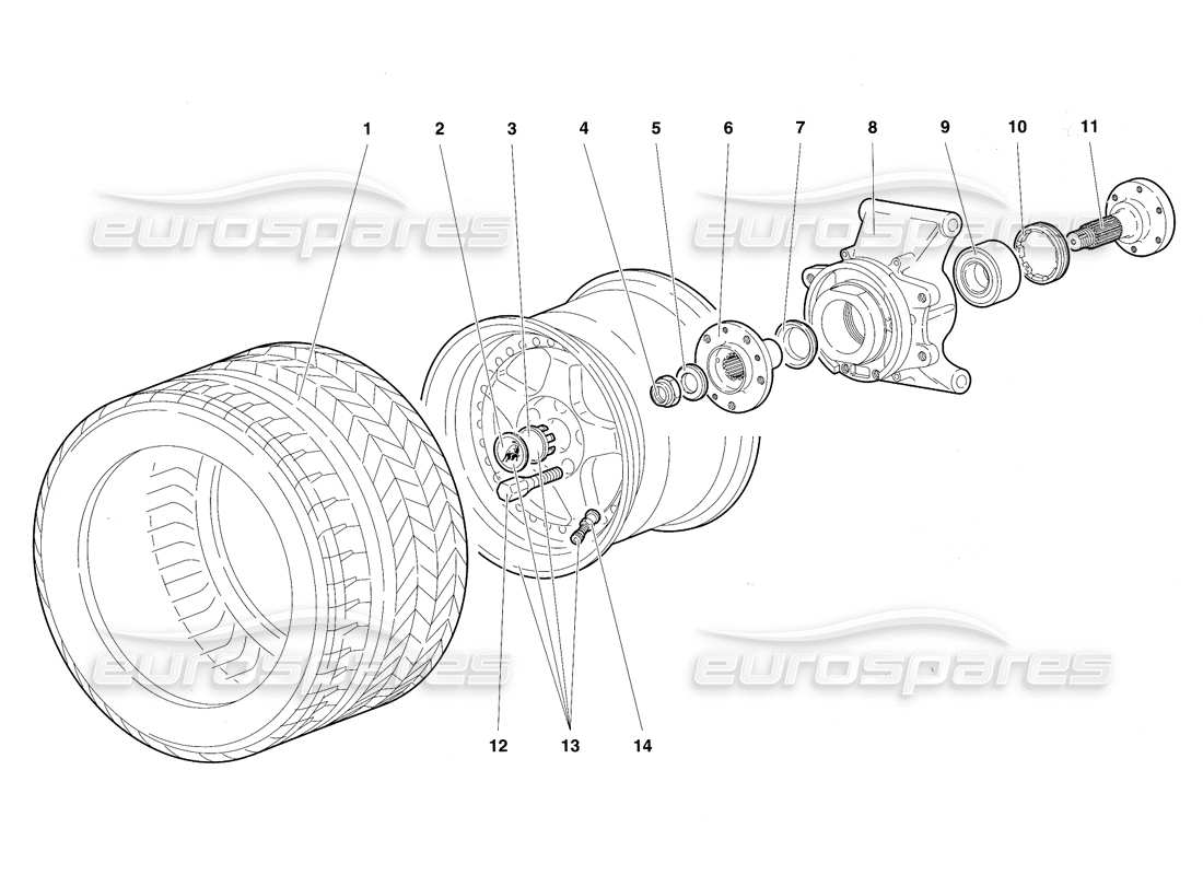 lamborghini diablo sv (1997) schema delle parti della ruota posteriore e del supporto del mozzo