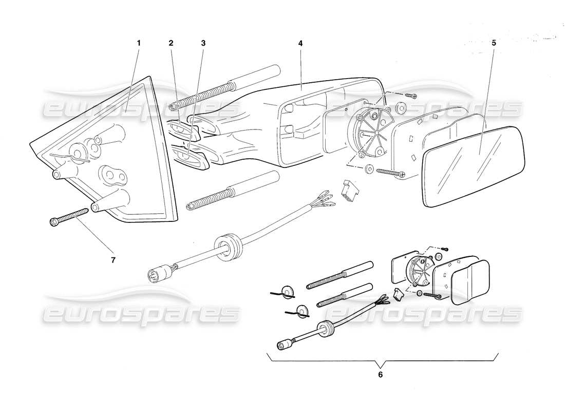 lamborghini diablo sv (1998) specchietti retrovisori esterni diagramma delle parti