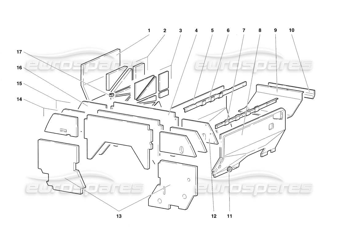 lamborghini diablo sv (1998) schema delle parti dei pannelli isolanti del vano motore