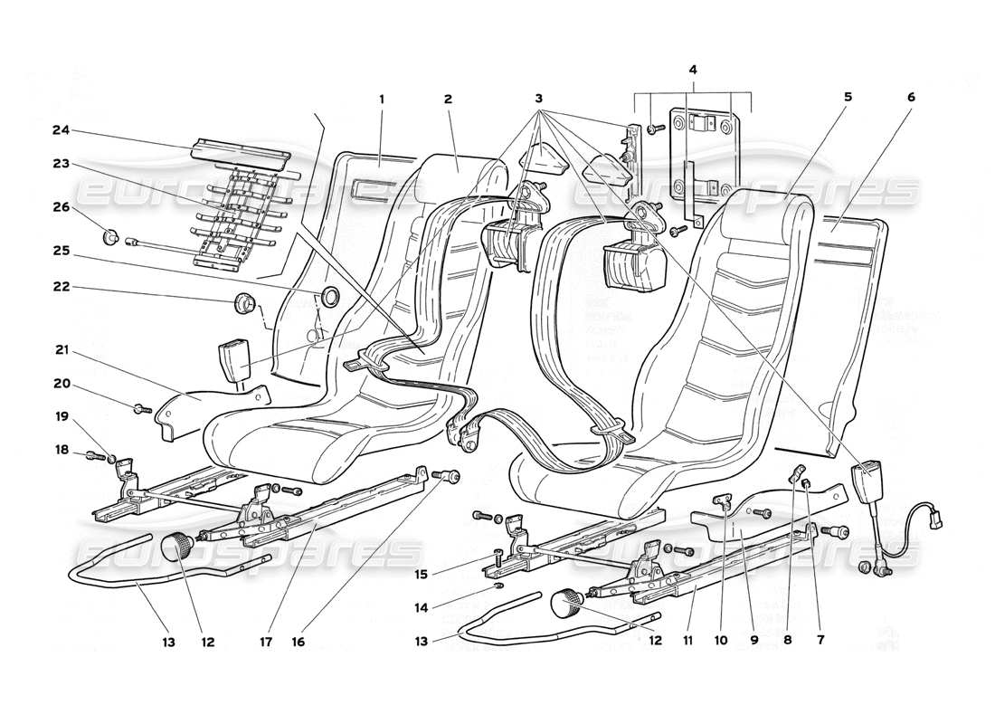 lamborghini diablo sv (1999) diagramma delle parti dei sedili e delle cinture di sicurezza