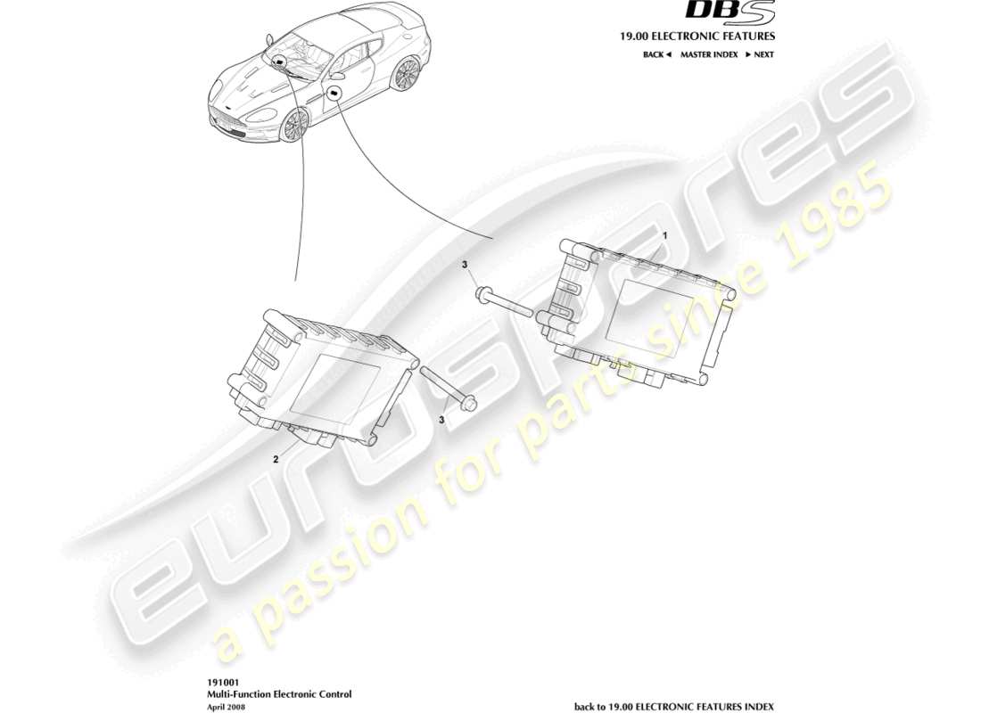 aston martin dbs (2009) diagramma delle parti del controllo multifunzione