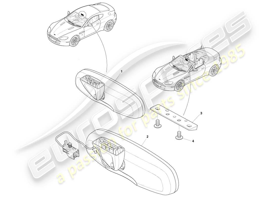 aston martin v8 vantage (2005) diagramma delle parti dello specchietto interno