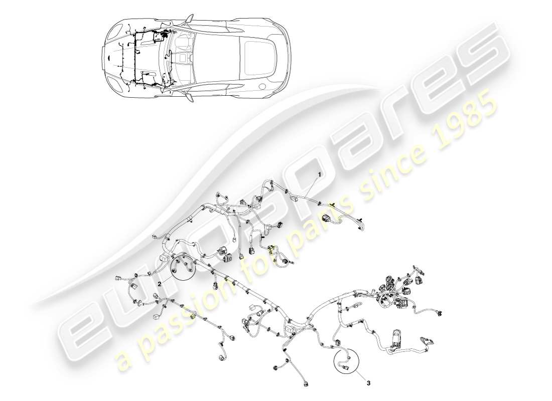 aston martin v8 vantage (2005) diagramma delle parti del cablaggio del vano motore