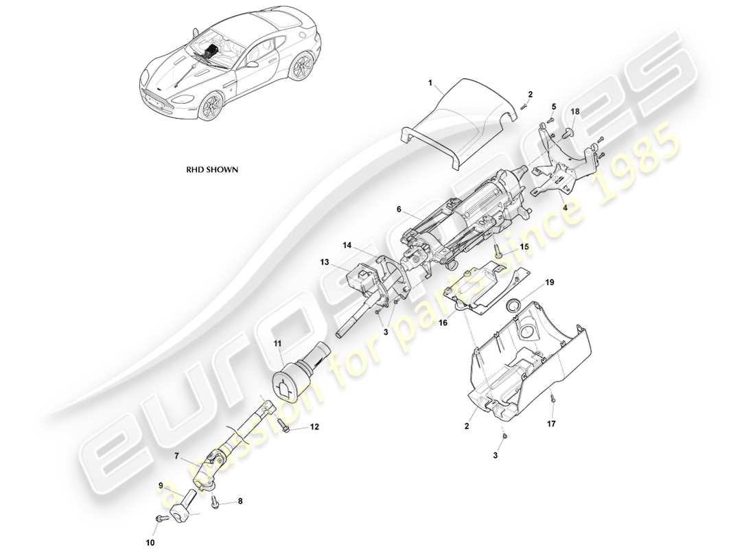 aston martin v8 vantage (2005) schema delle parti del gruppo piantone dello sterzo