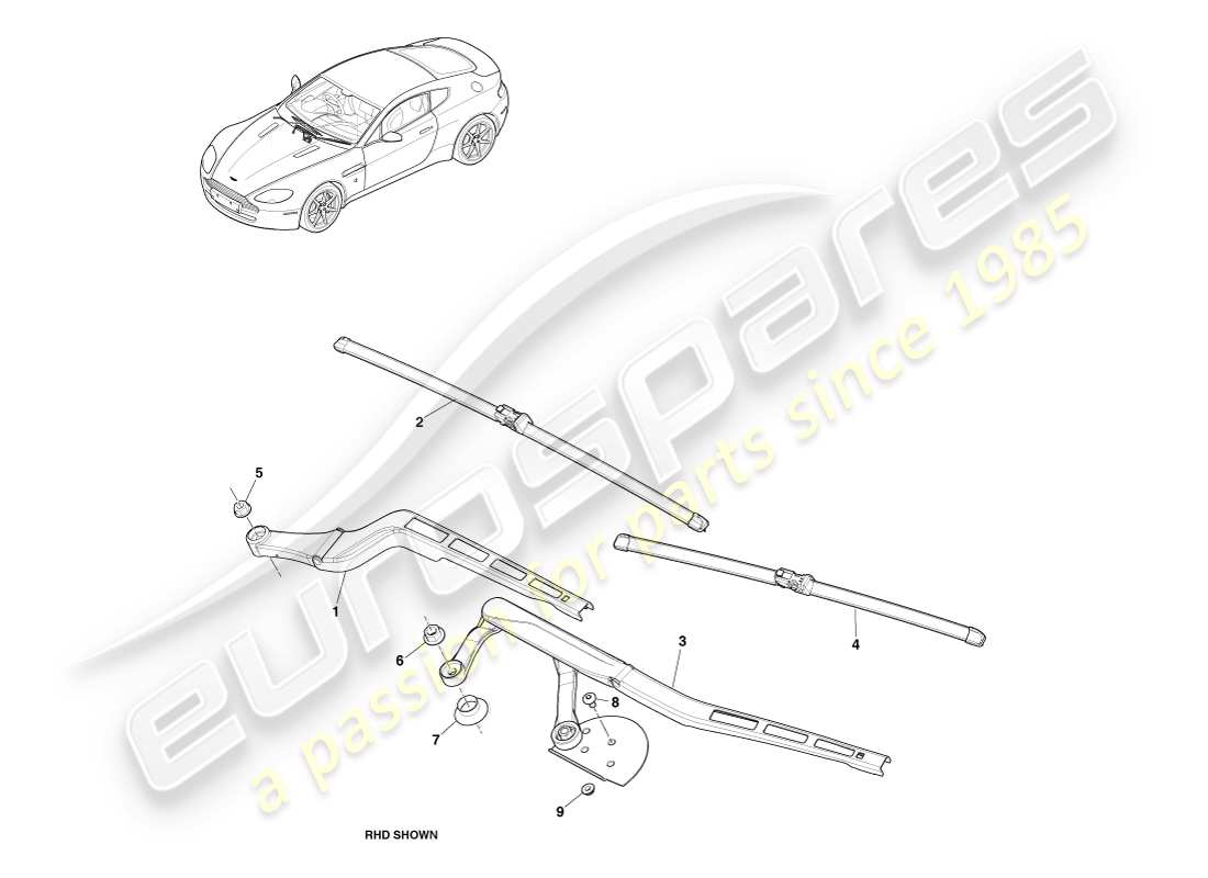 aston martin v8 vantage (2005) gruppo spazzola tergicristallo, diagramma delle parti 12my