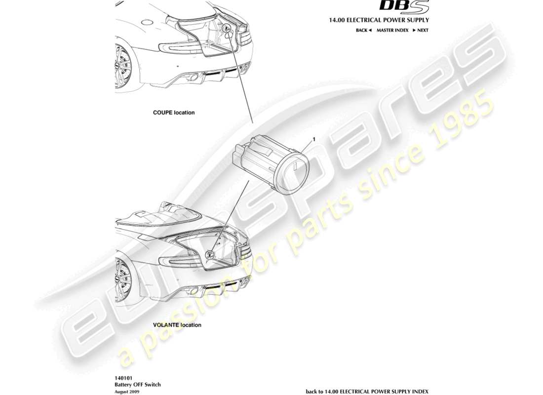 aston martin dbs (2007) batterie-ausschalter teilediagramm