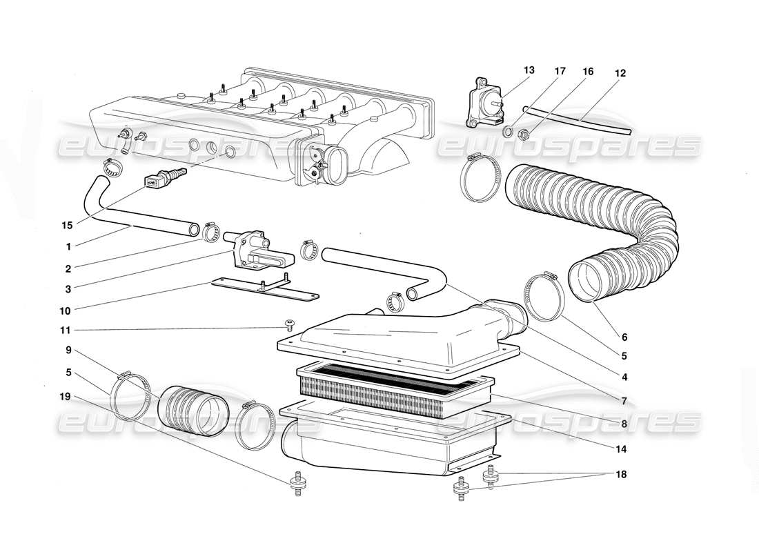 lamborghini diablo (1991) diagramma delle parti dei filtri dell'aria
