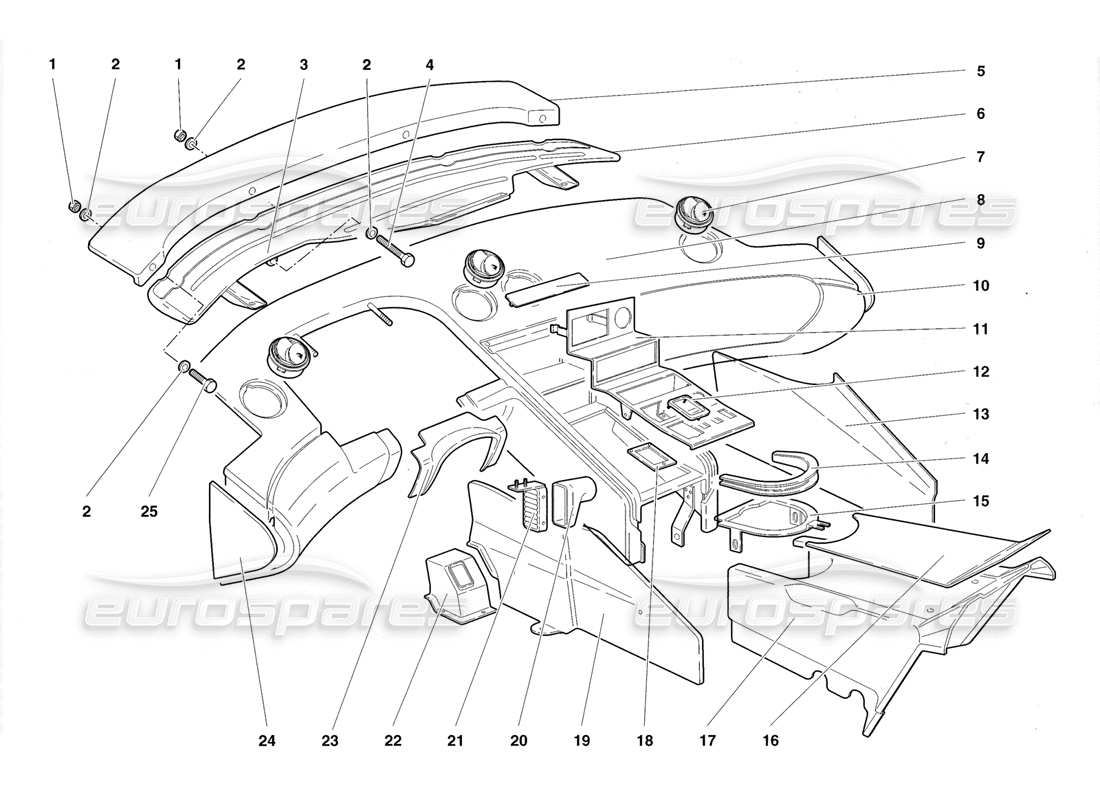 lamborghini diablo roadster (1998) diagramma delle parti delle finiture dell'abitacolo