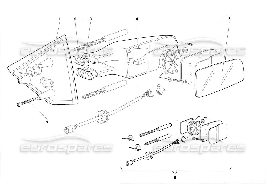 lamborghini diablo roadster (1998) schema delle parti degli specchietti retrovisori esterni