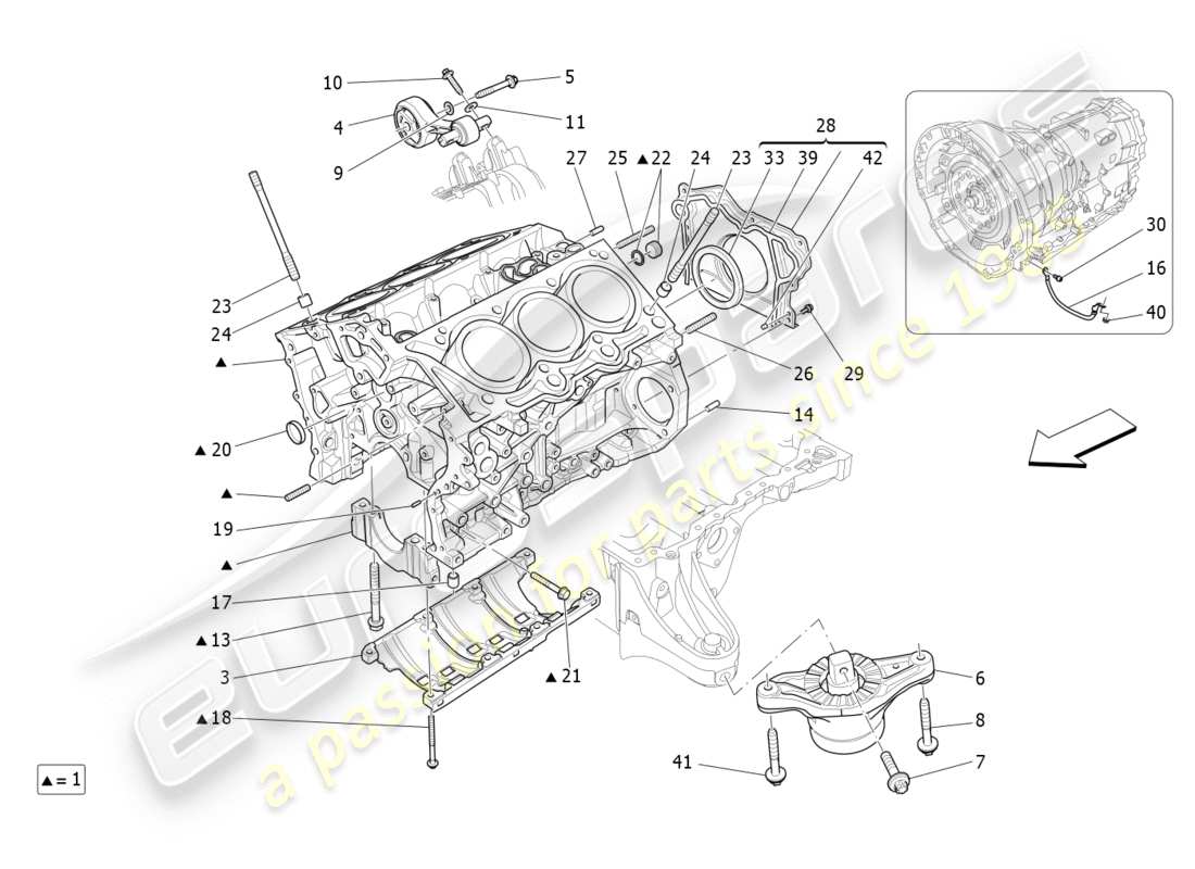 maserati qtp 3.0 bt v6 410hp (2014) schema delle parti del basamento