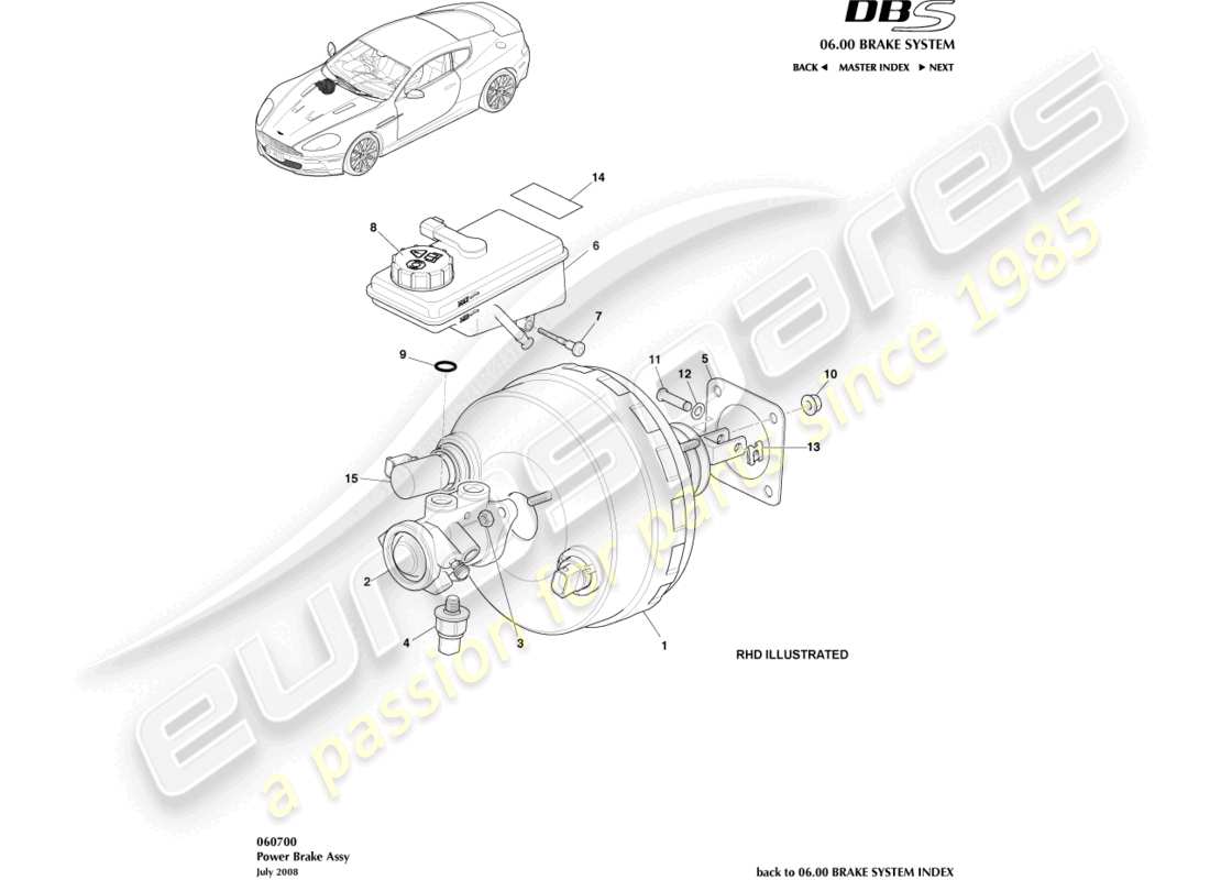 aston martin dbs (2013) gruppo freno di potenza diagramma delle parti