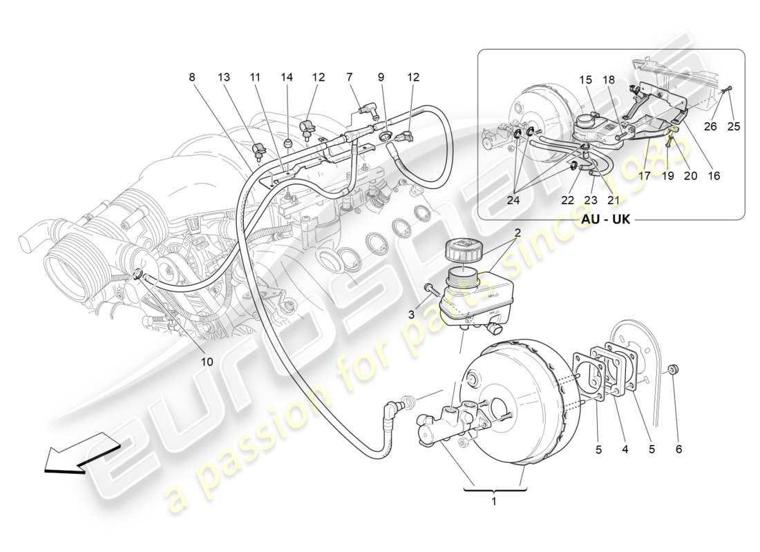 maserati granturismo (2011) diagramma delle parti del servosistema freno