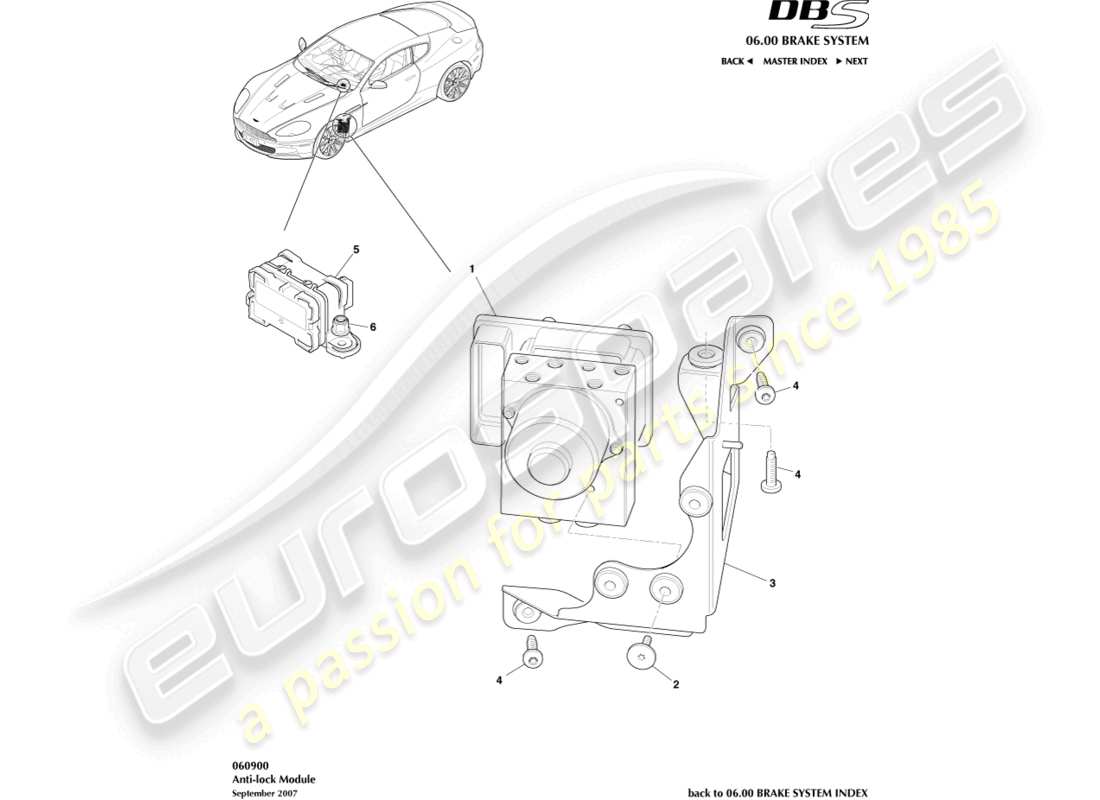 aston martin dbs (2013) diagramma delle parti del modulo antibloccaggio