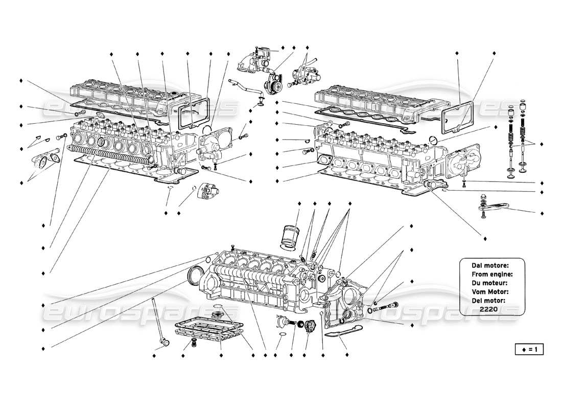 lamborghini diablo sv (1999) diagramma delle parti del kit guarnizioni motore