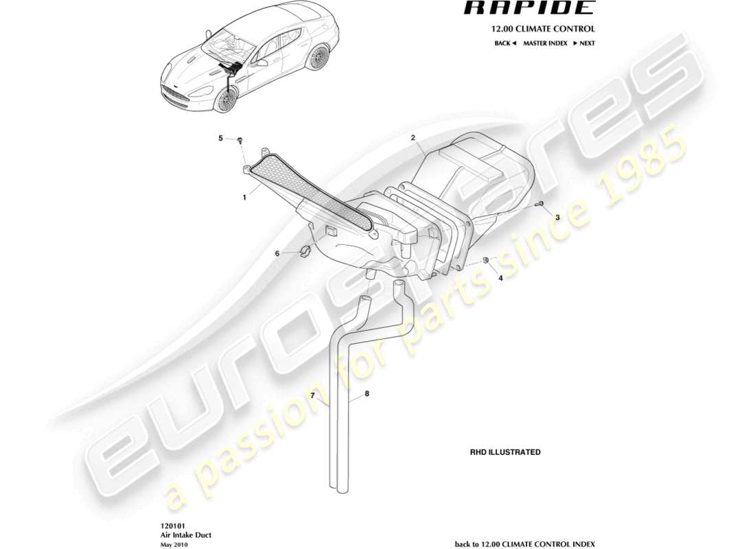 aston martin rapide (2014) lufteinlasskomponenten teilediagramm