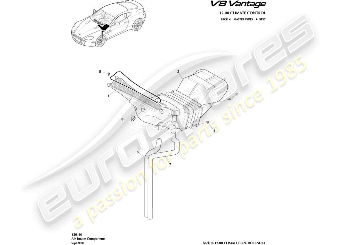 aston martin v8 vantage (2006) diagramma delle parti dei condotti di aspirazione dell'aria
