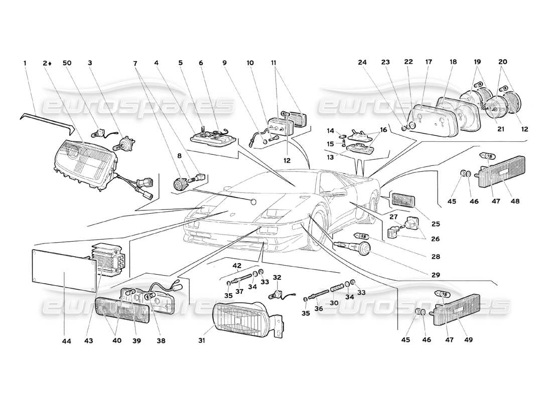 lamborghini diablo sv (1999) lights (when ordering state whether car has carbon protection) part diagram