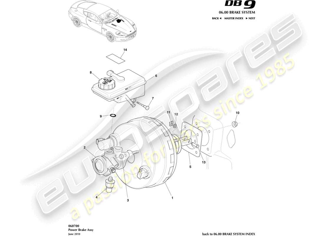 aston martin db9 (2005) gruppo freno di potenza diagramma delle parti
