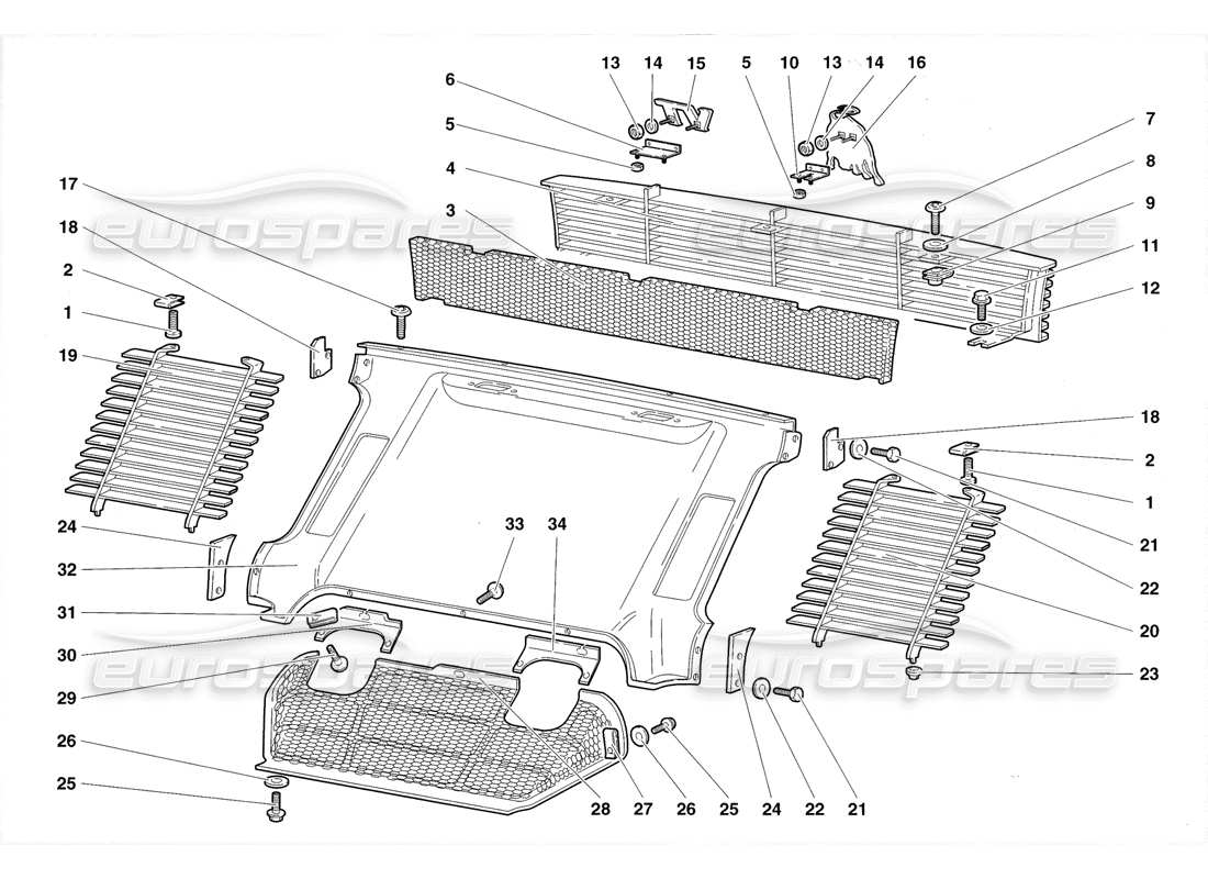 lamborghini diablo roadster (1998) diagramma delle parti degli elementi della coda posteriore