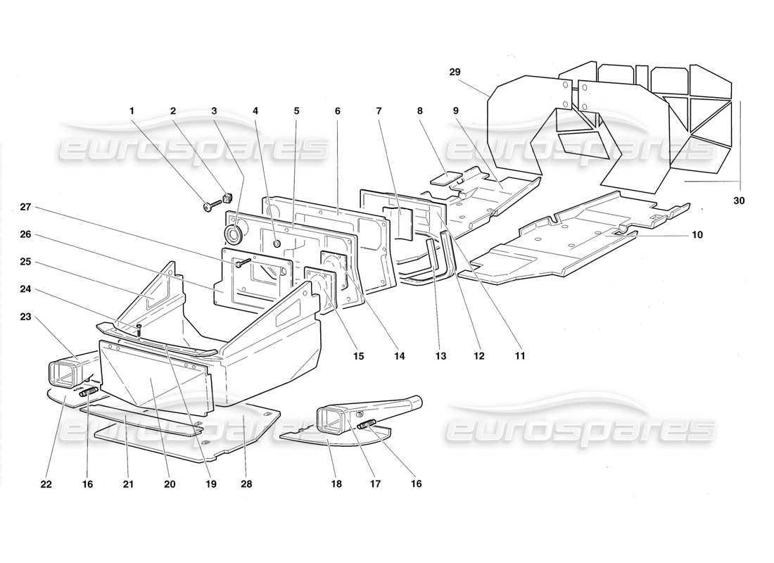 lamborghini diablo roadster (1998) pannelli del pavimento con telaio diagramma delle parti