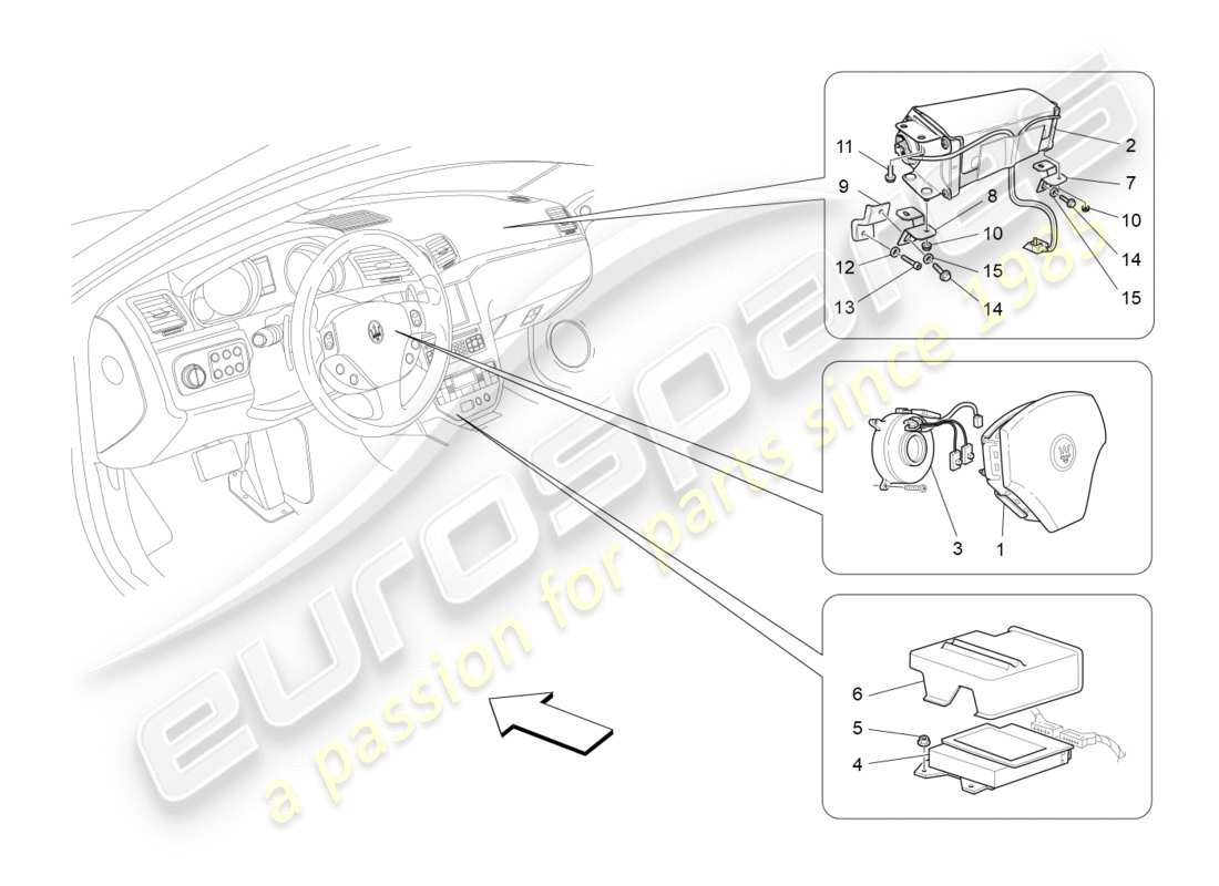 maserati granturismo s (2017) diagramma delle parti del sistema airbag anteriore