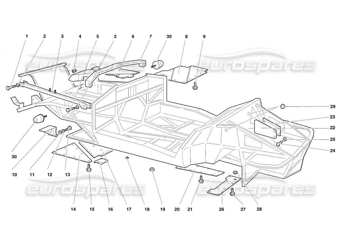 lamborghini diablo sv (1998) diagramma delle parti degli elementi del telaio