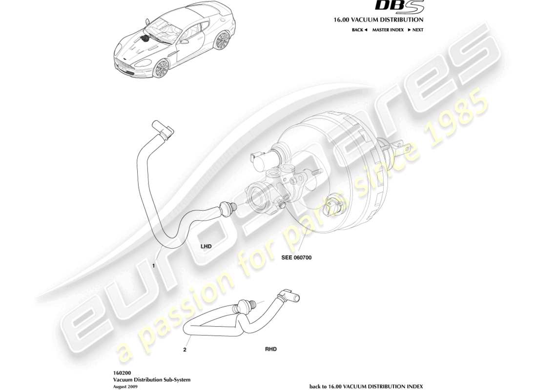 aston martin dbs (2011) tubo del vuoto diagramma delle parti