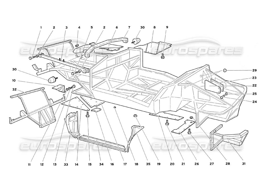 lamborghini diablo sv (1999) diagramma delle parti degli elementi del telaio