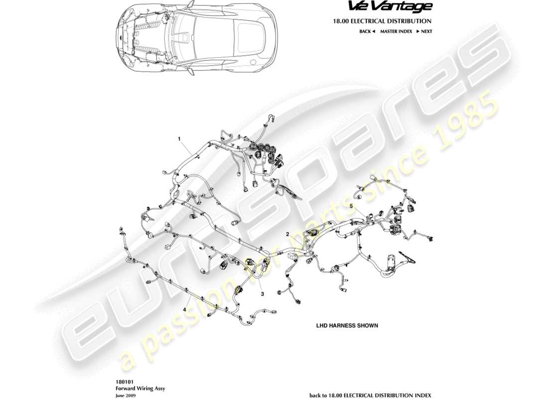 aston martin v12 vantage (2013) diagramma delle parti del cablaggio del vano motore