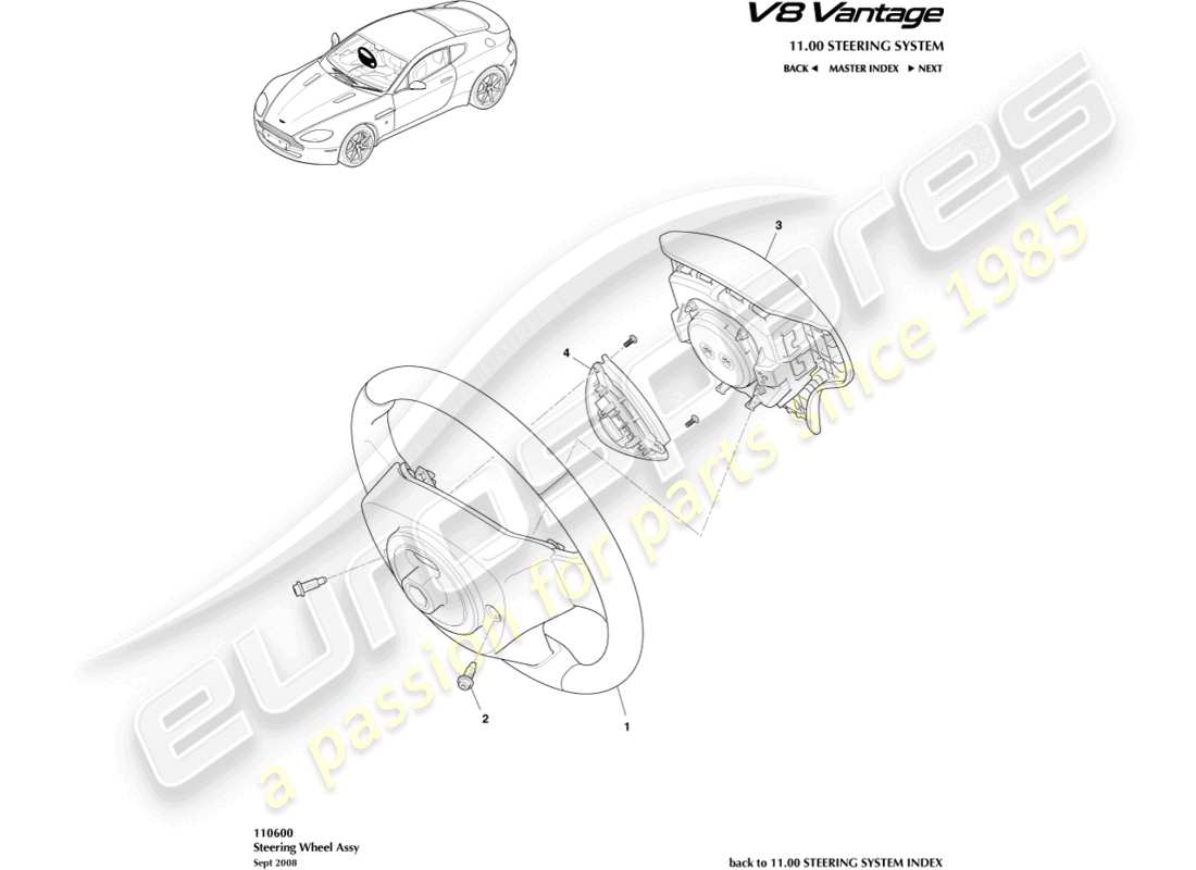 aston martin v8 vantage (2006) schema delle parti del gruppo volante
