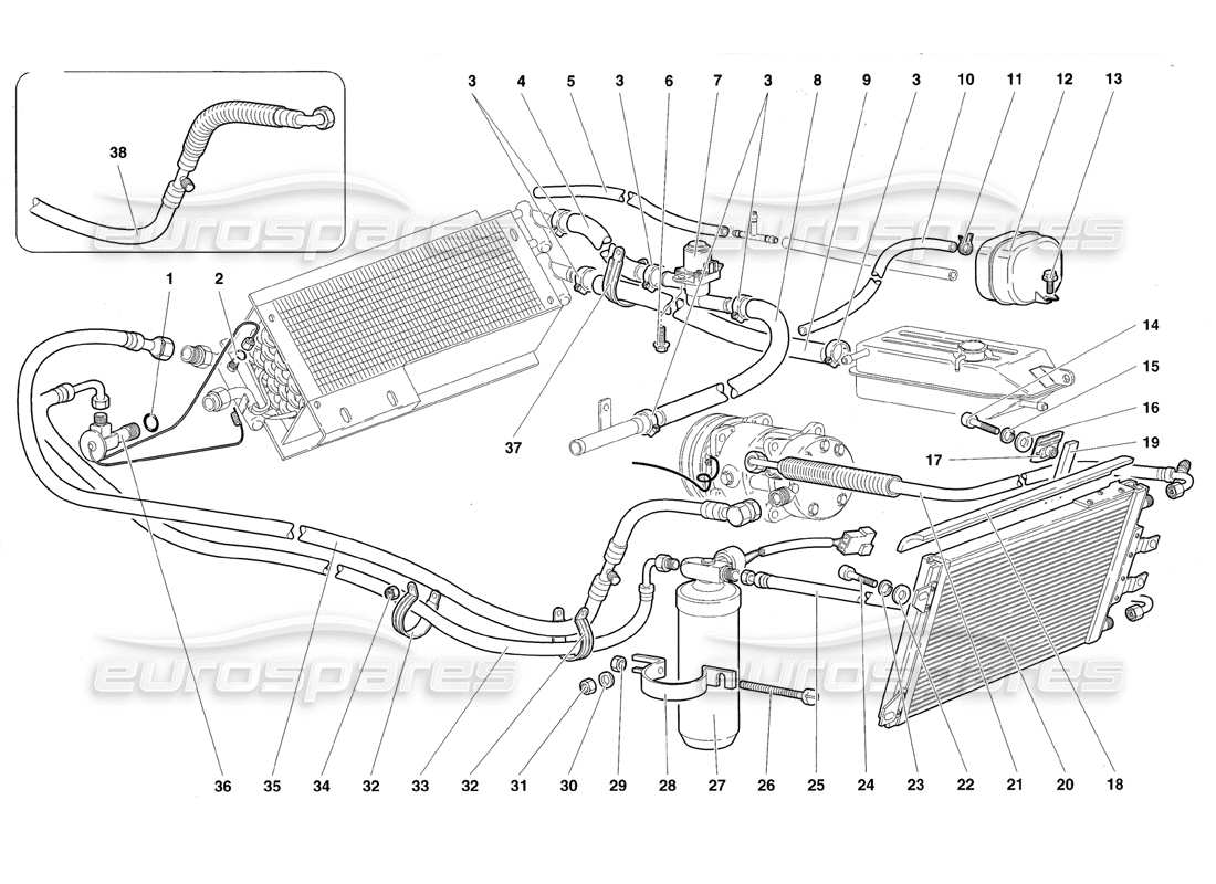 lamborghini diablo roadster (1998) diagramma delle parti del controllo del clima