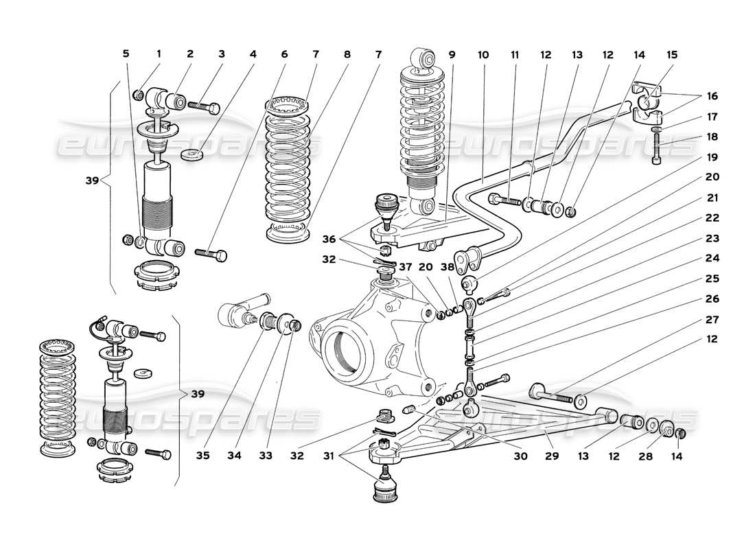lamborghini diablo sv (1999) diagramma delle parti della sospensione anteriore