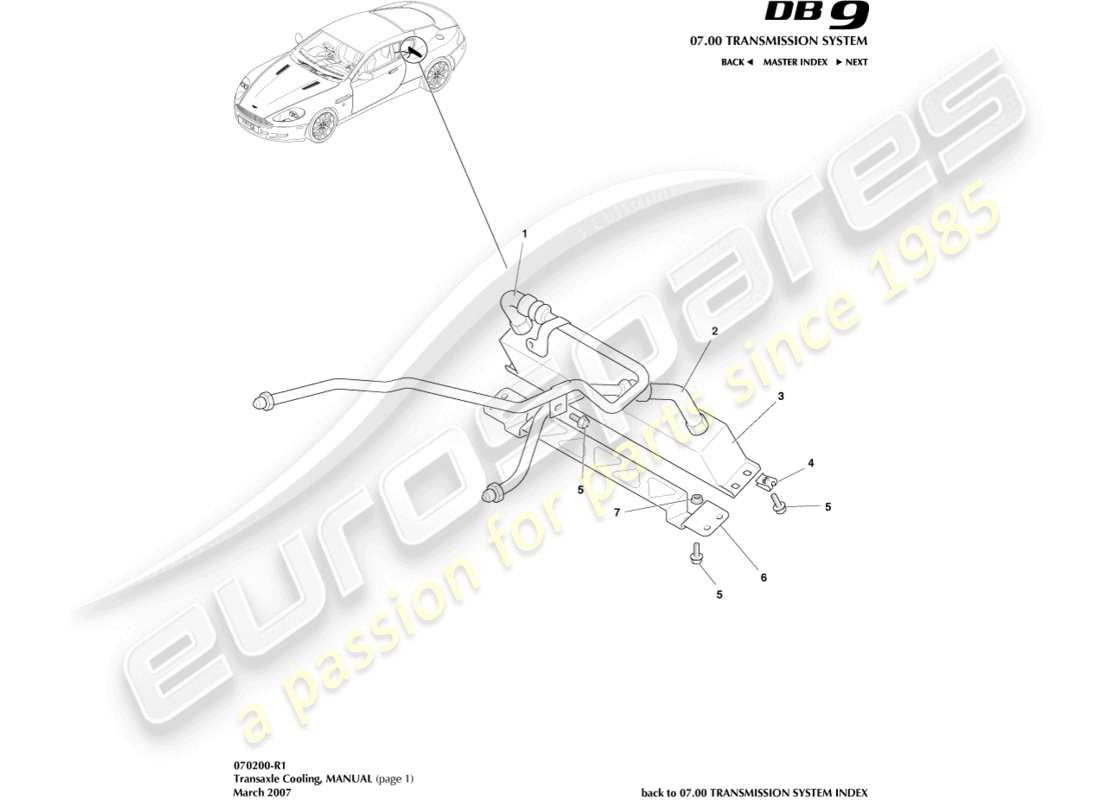 aston martin db9 (2007) raffreddamento del cambio, diagramma delle parti manuali