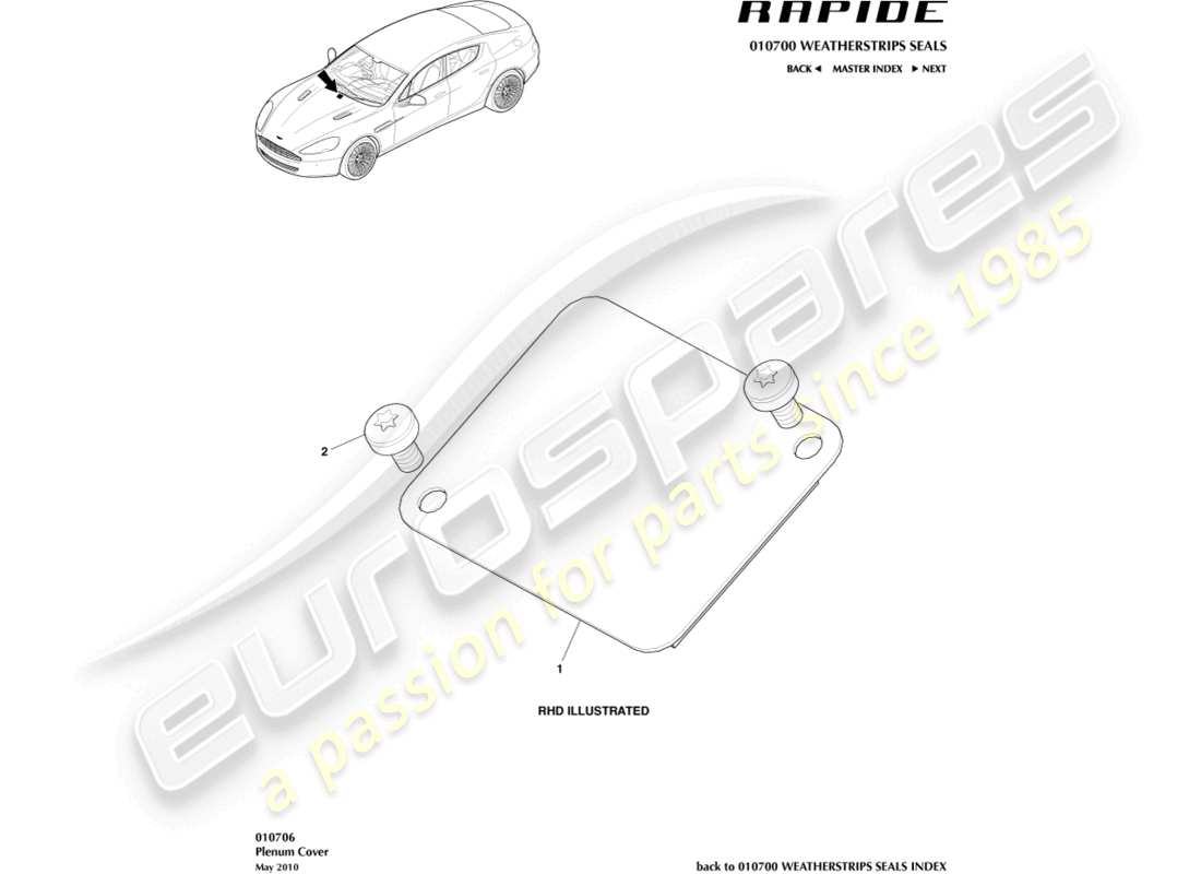 aston martin rapide (2017) copertura plenaria diagramma delle parti