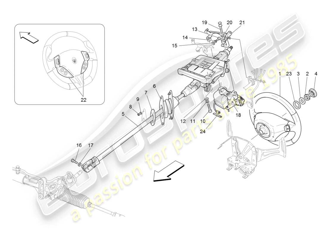maserati granturismo (2008) piantone dello sterzo e unità volante diagramma delle parti