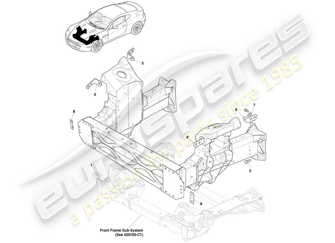 aston martin v8 vantage (2005) diagramma delle parti della struttura anteriore