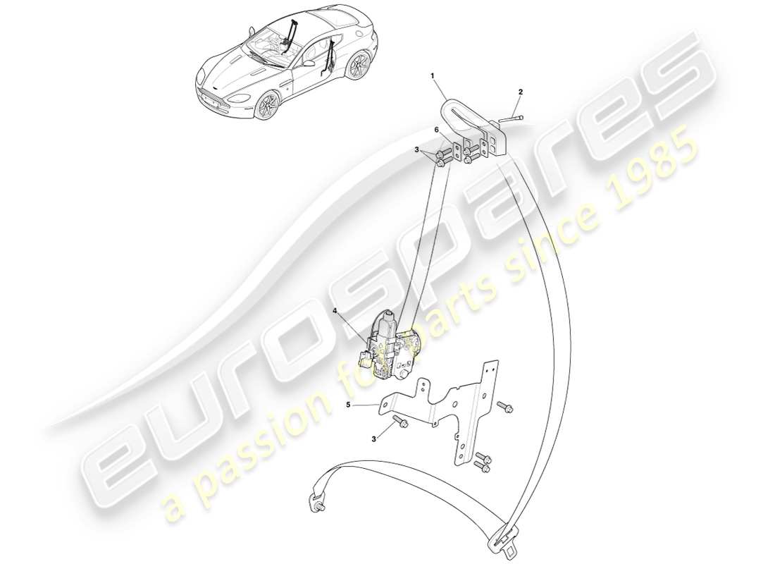 aston martin v8 vantage (2005) diagramma delle parti delle cinture di sicurezza anteriori