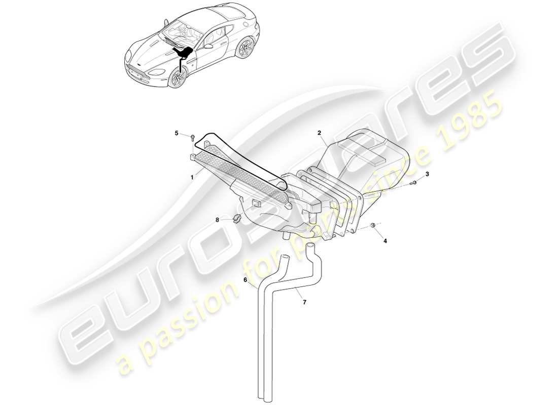 aston martin v8 vantage (2005) diagramma delle parti dei condotti di aspirazione dell'aria