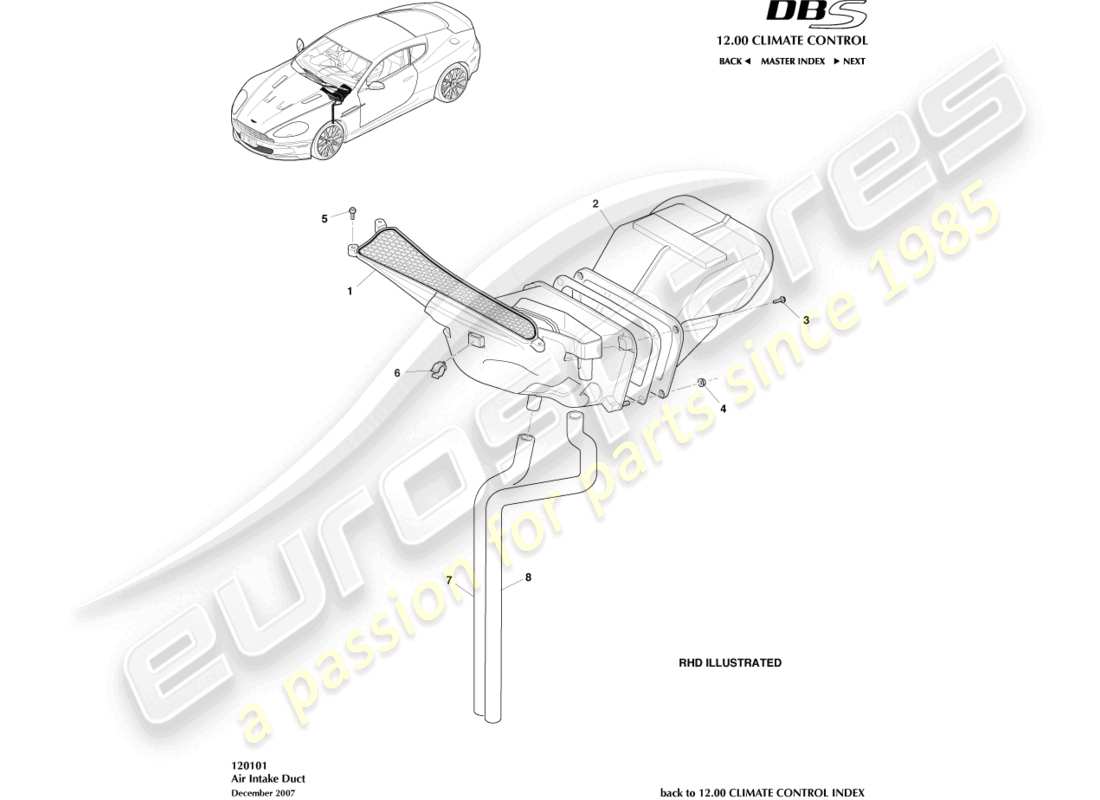 aston martin dbs (2007) lufteinlasskanäle teilediagramm