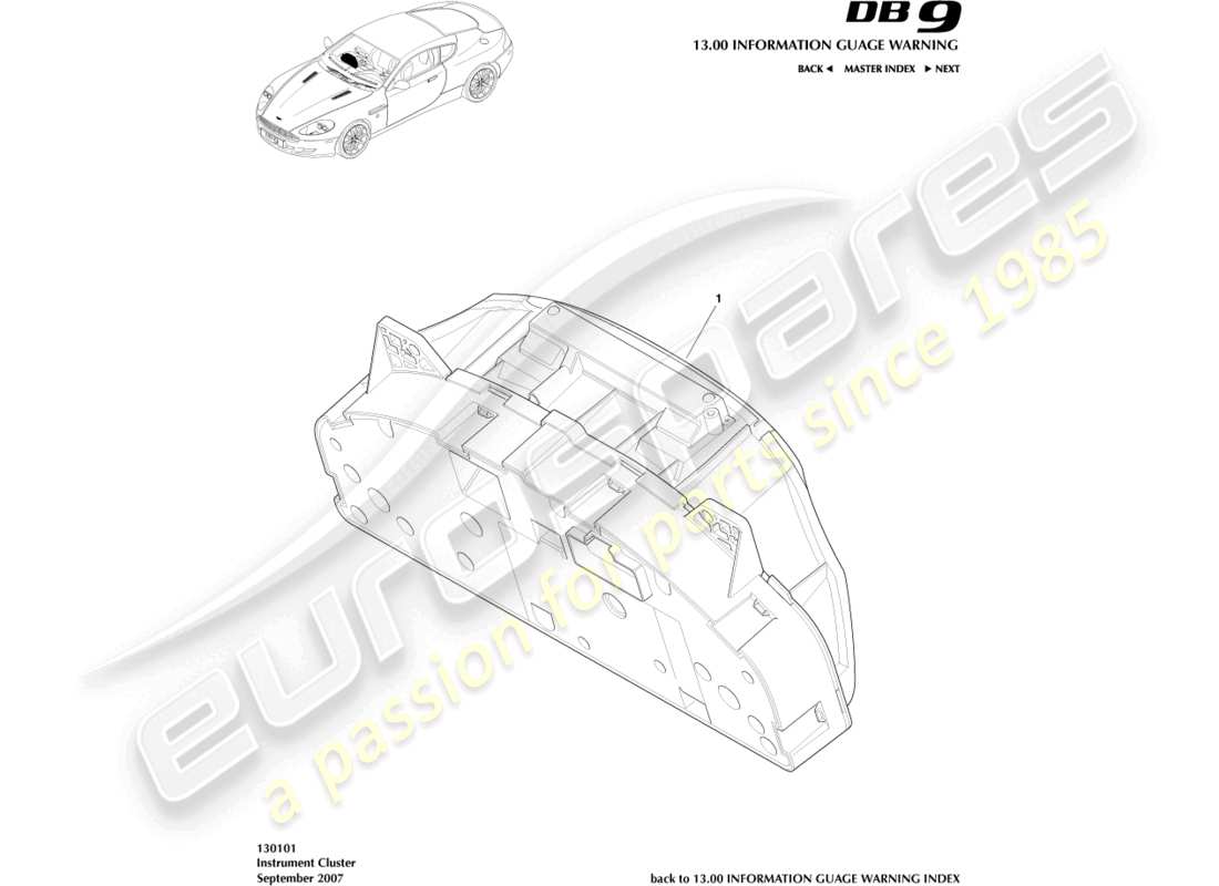 aston martin db9 (2010) diagramma delle parti quadro strumenti