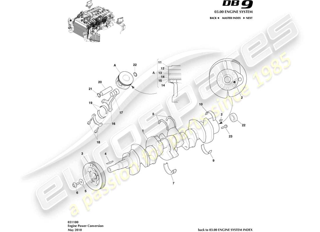 aston martin db9 (2010) diagramma delle parti di conversione di potenza