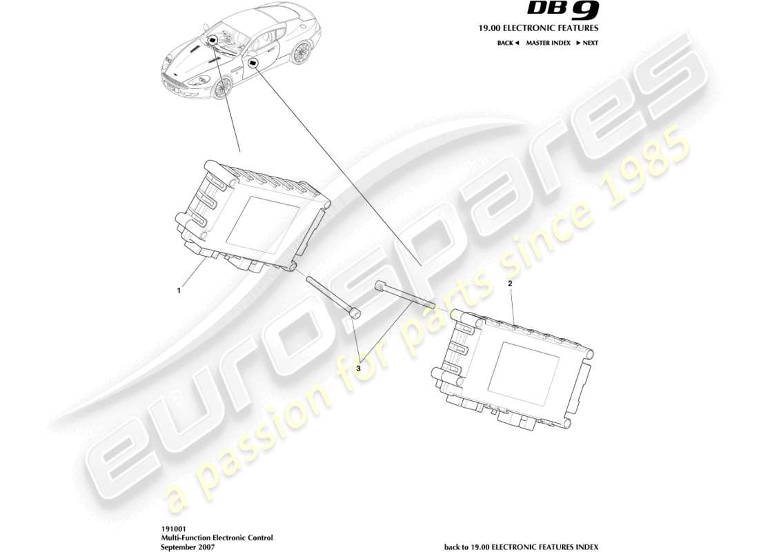aston martin db9 (2005) diagramma delle parti del controllo multifunzione
