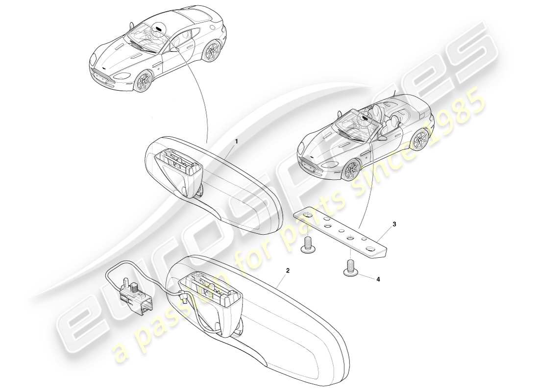 aston martin v8 vantage (2007) diagramma delle parti dello specchietto interno