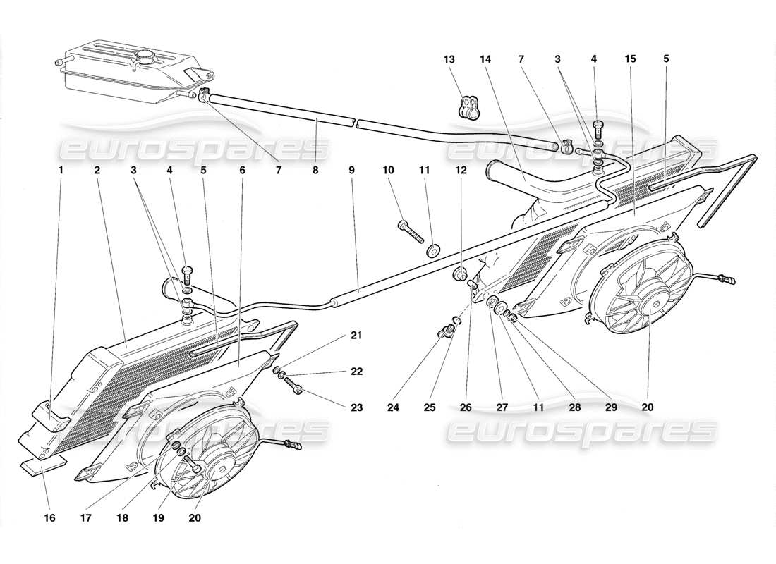 lamborghini diablo sv (1998) radiatori ed elettroventilatori diagramma delle parti