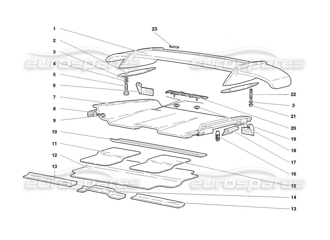 lamborghini diablo sv (1998) cofano posteriore e alettone diagramma delle parti