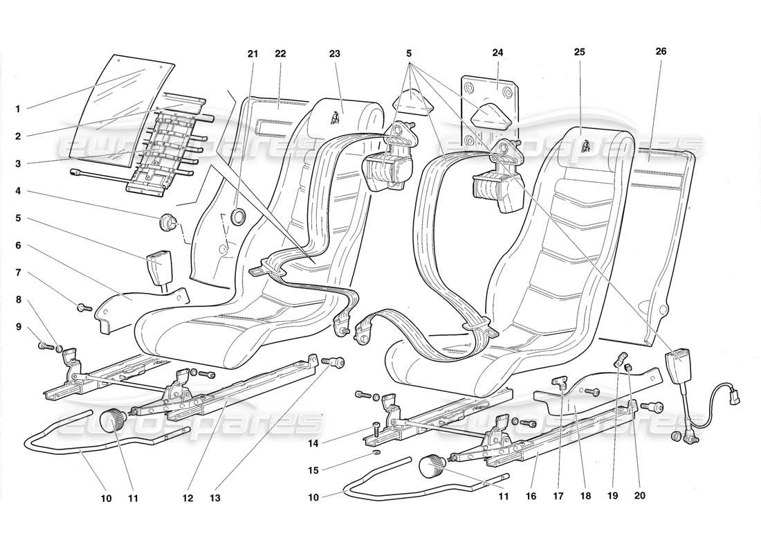 lamborghini diablo roadster (1998) sedili e cinture di sicurezza diagramma delle parti