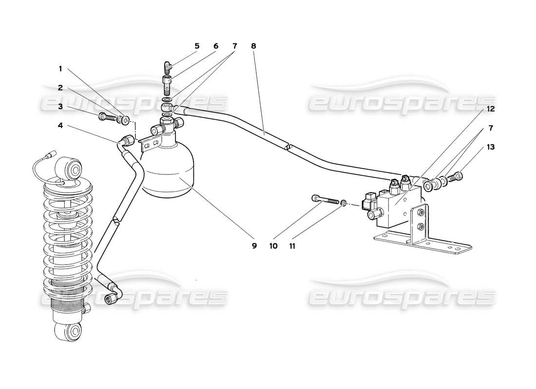 lamborghini diablo sv (1999) schema delle parti del sistema di sollevamento (valido per veicoli con sistema di sollevamento).