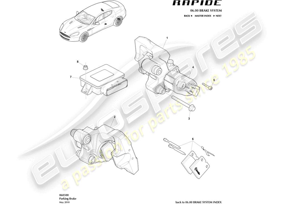 aston martin rapide (2011) freno di stazionamento diagramma delle parti